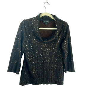 St. John Cowl Neck Sweater Women Medium Metallic Sequin Black Bronze Event